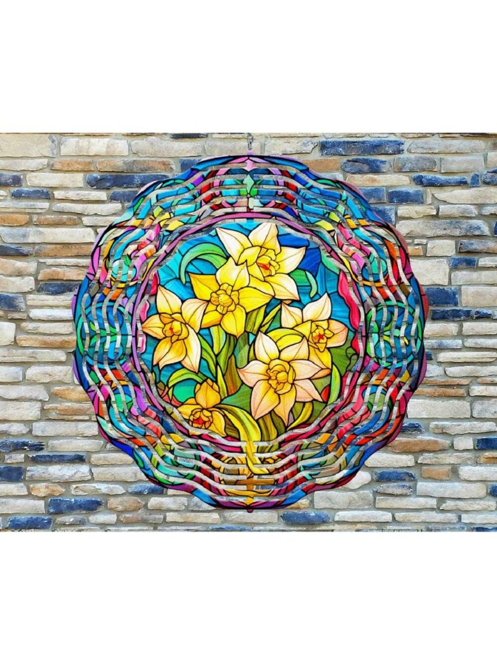 10" Colorful Yellow Flowers Stained Glass Wind Spinner Yard 3D Aluminum rws-184